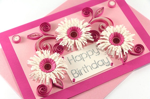 Pink Flowers Handmade Greeting Cards