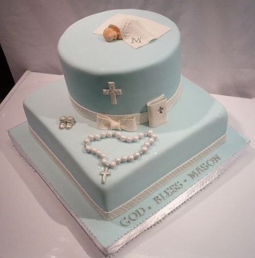 Cross, Bible and Rosary with Sleeping Baby Christening Cakes for Boys