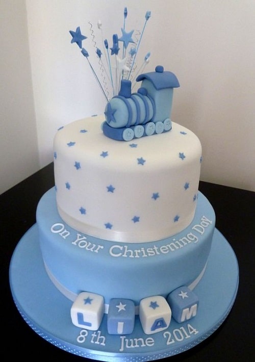 Blue Train with Star Wands Christening Cakes for Boys