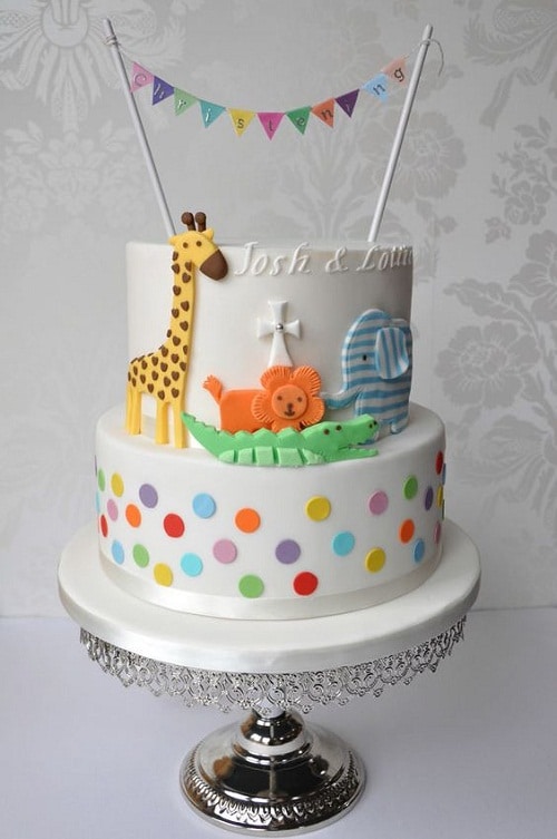 Dotted Jungle Christening Cakes for Boys