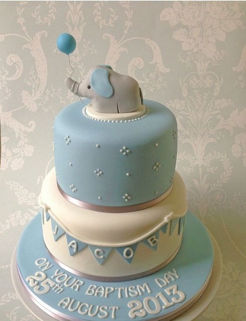 Elephant Holding a Balloon Christening Cakes for Boys