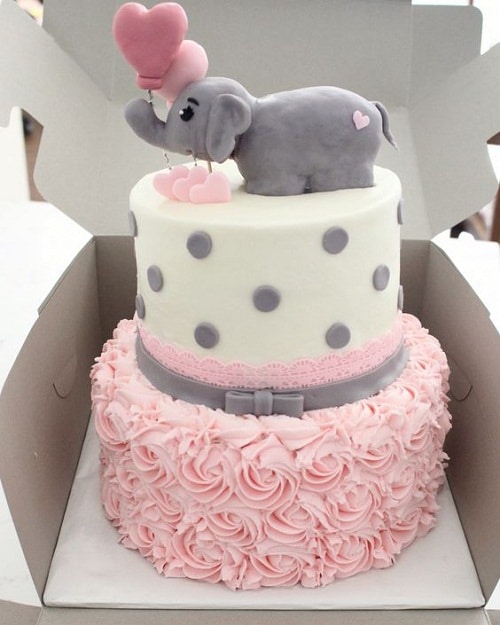 Pink and Grey Elephant Birthday Cakes for Girls