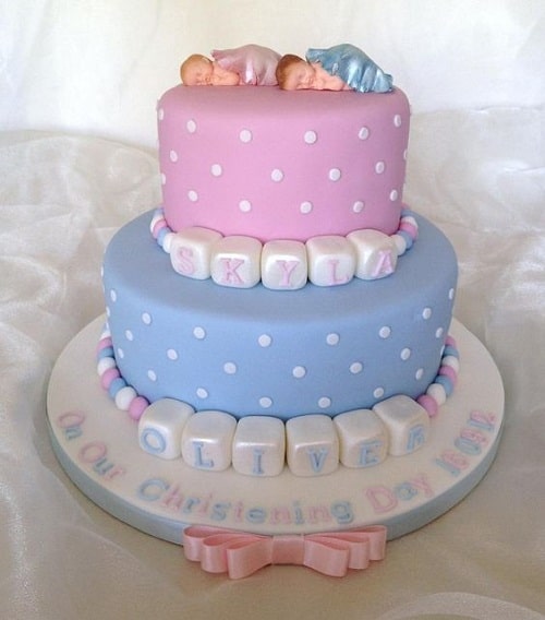 Sleeping Baby Christening Cakes for Twins