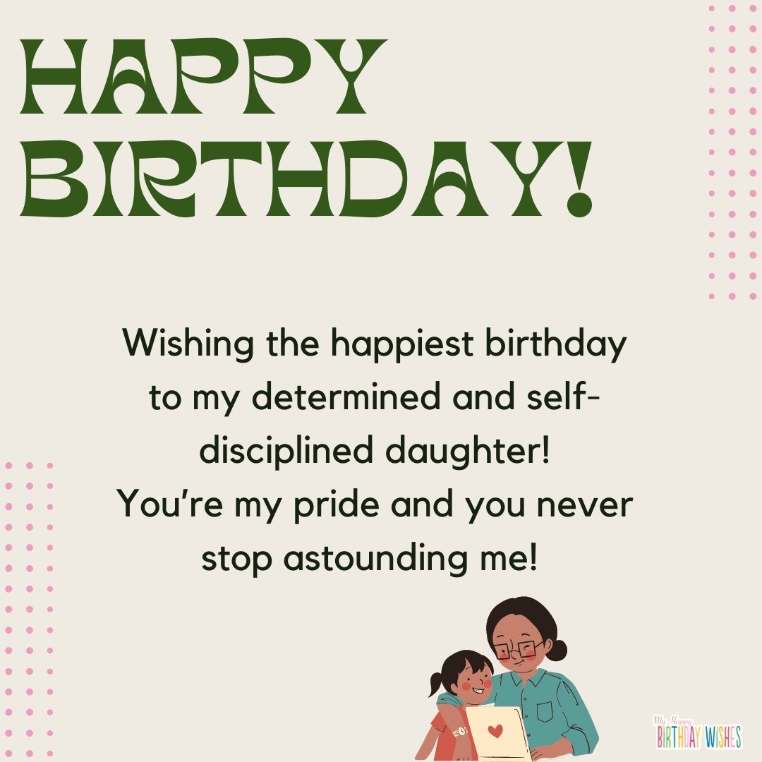 for a disciplined daughter birthday card with abstract minimal design and mother-daughter characters