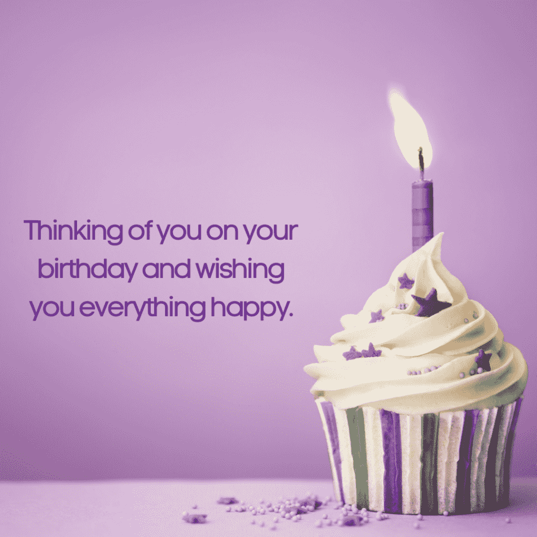 Birthday wish for someone with cupcake violet themed typography