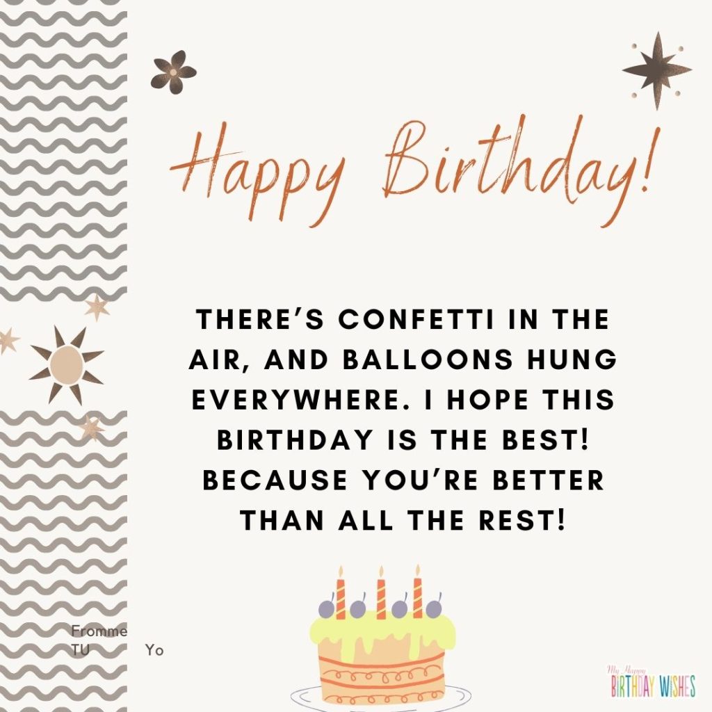 birthday card about sending balloons and confetti with brown themed design