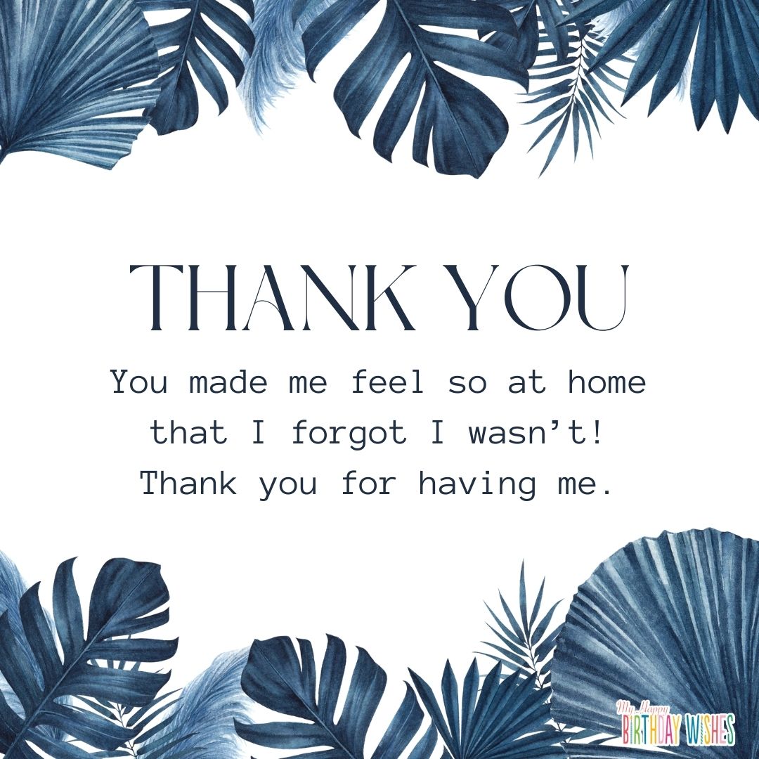 thank you card for someone being at home with him or her