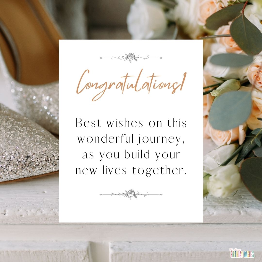 best wishes wedding card with heels and flowers as background design