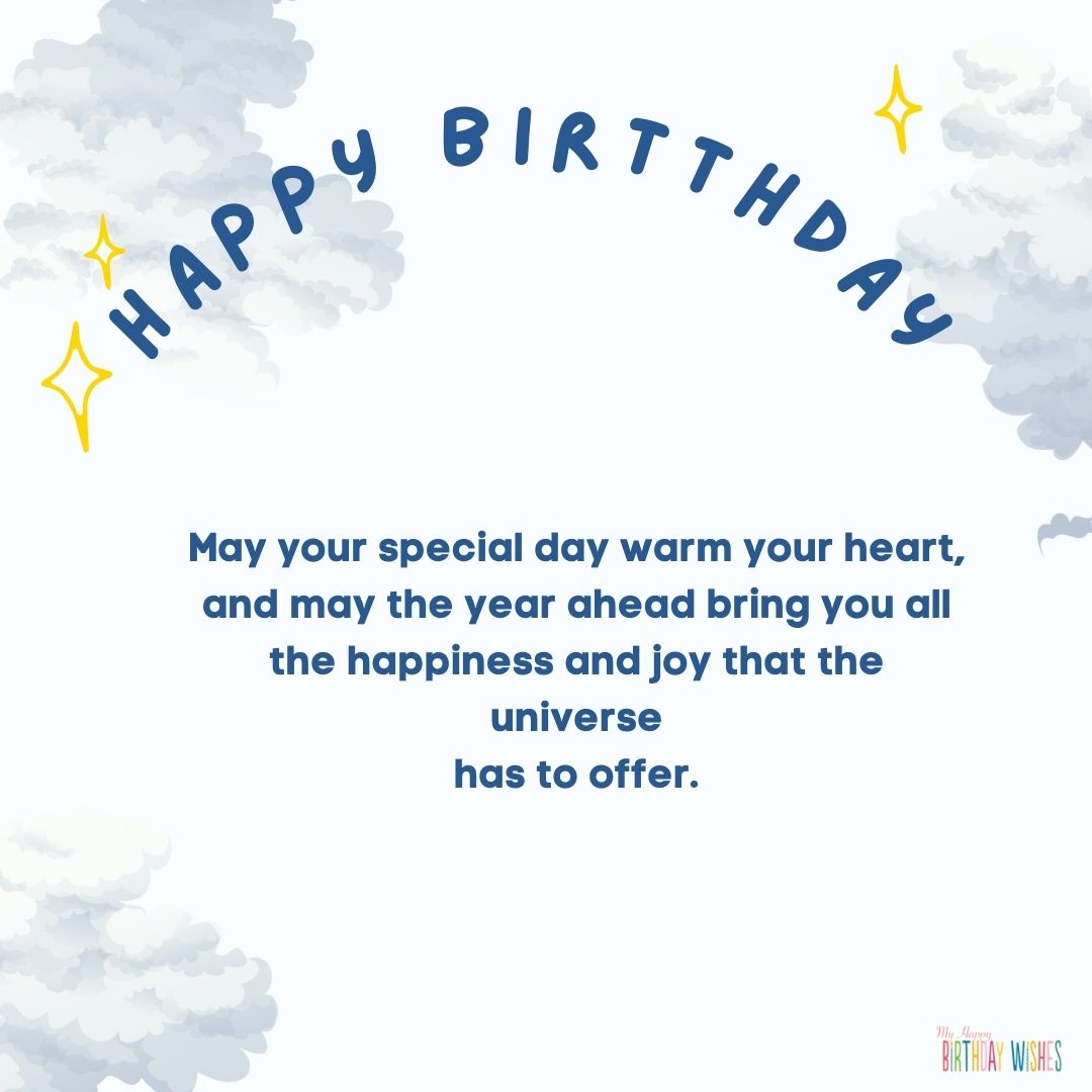 wishing all the best things in universe birthday card with clouds and blue themed design