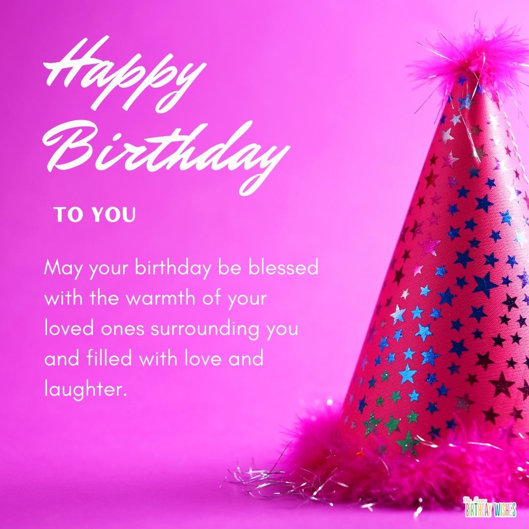 wishing blessing on birthday with birthday hat violet themed card