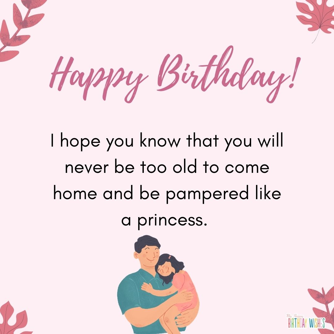father to daughter birthday greetings with cute and minimal pink design and with isometric character father-daughter