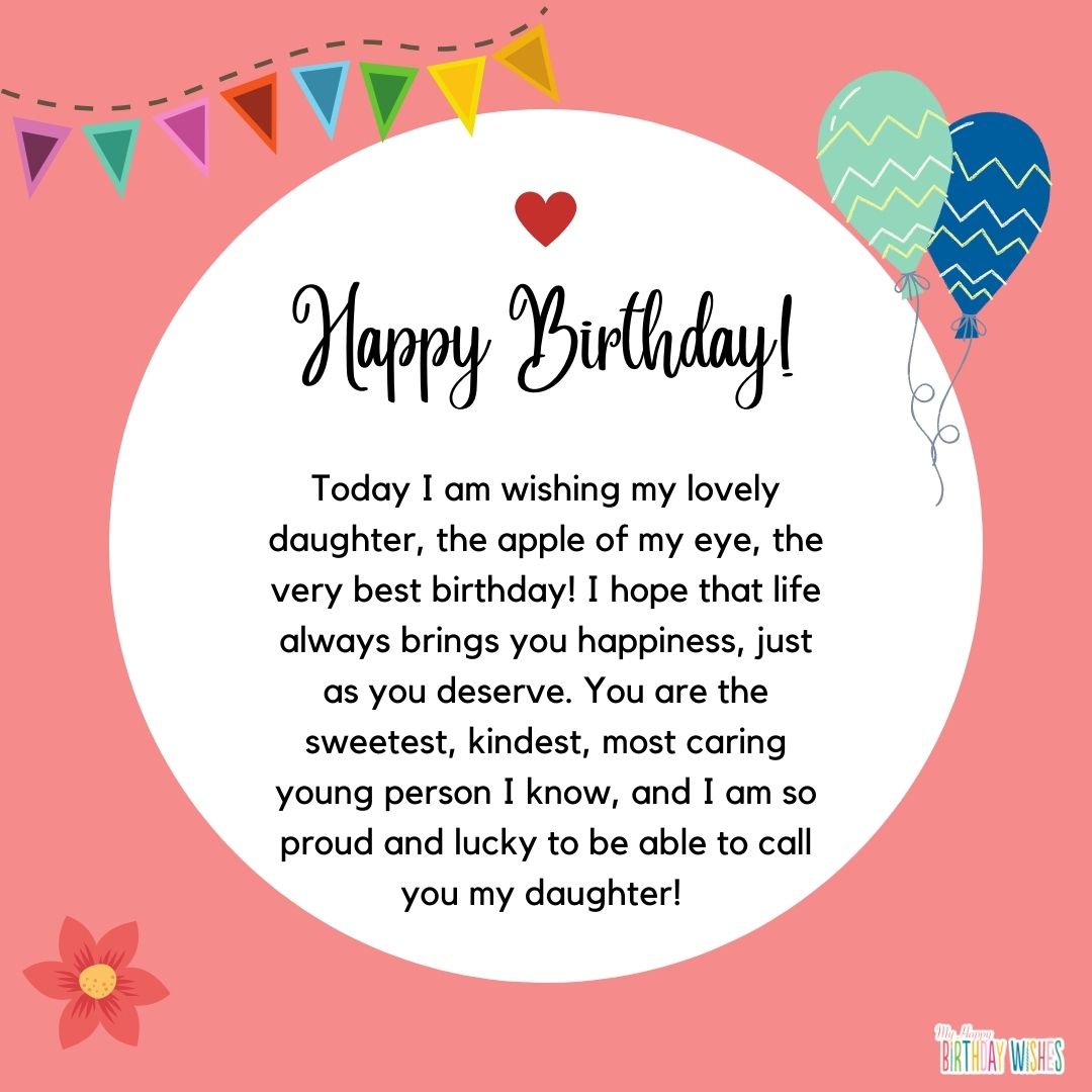 for sweet and lovely daughter birthday greetings with balloons and confetti design