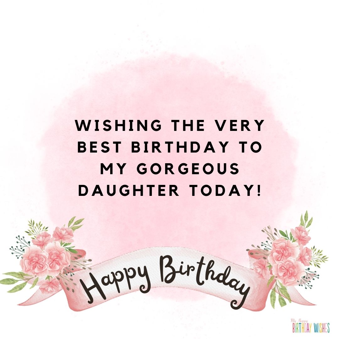 pink brushstroke style birthday card for daughter with short birthday wish