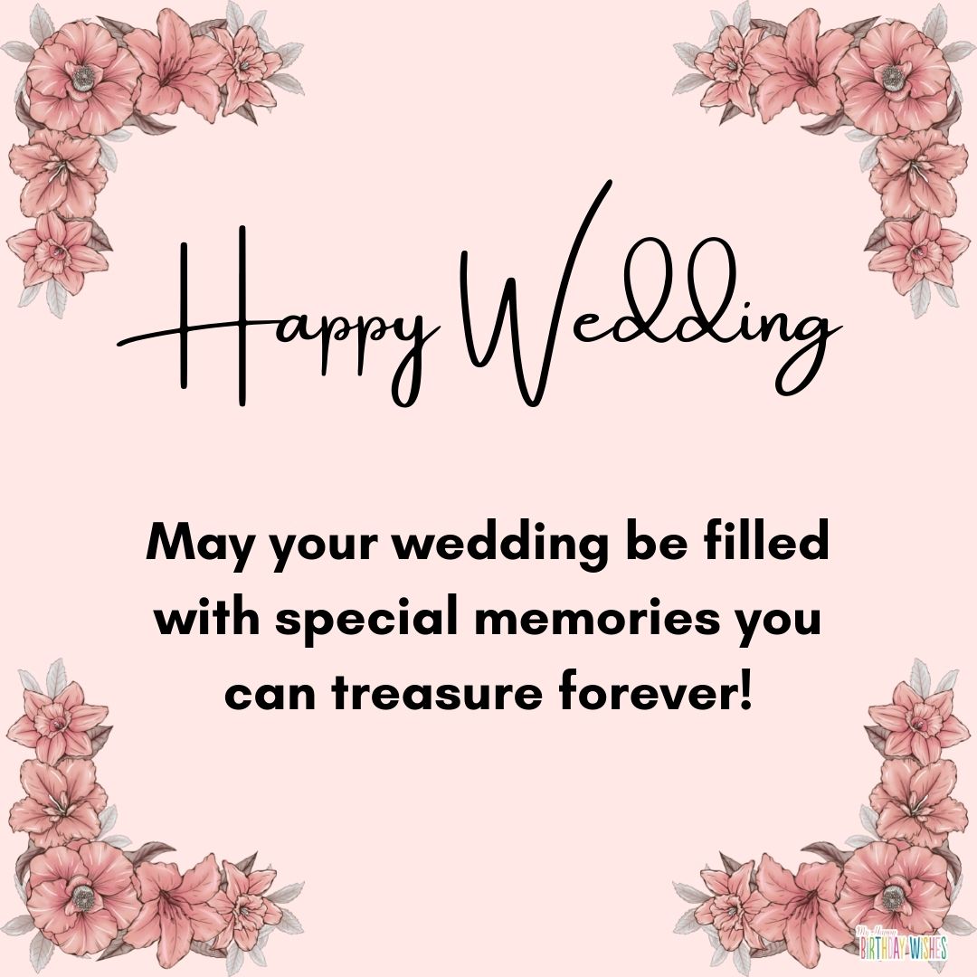 pink and flower themed wedding card for couple with wish