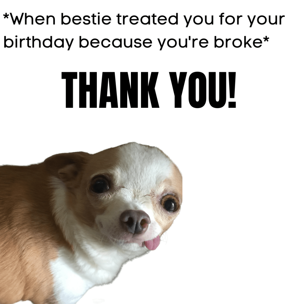 you being broke and bestie treats you on birthday meme