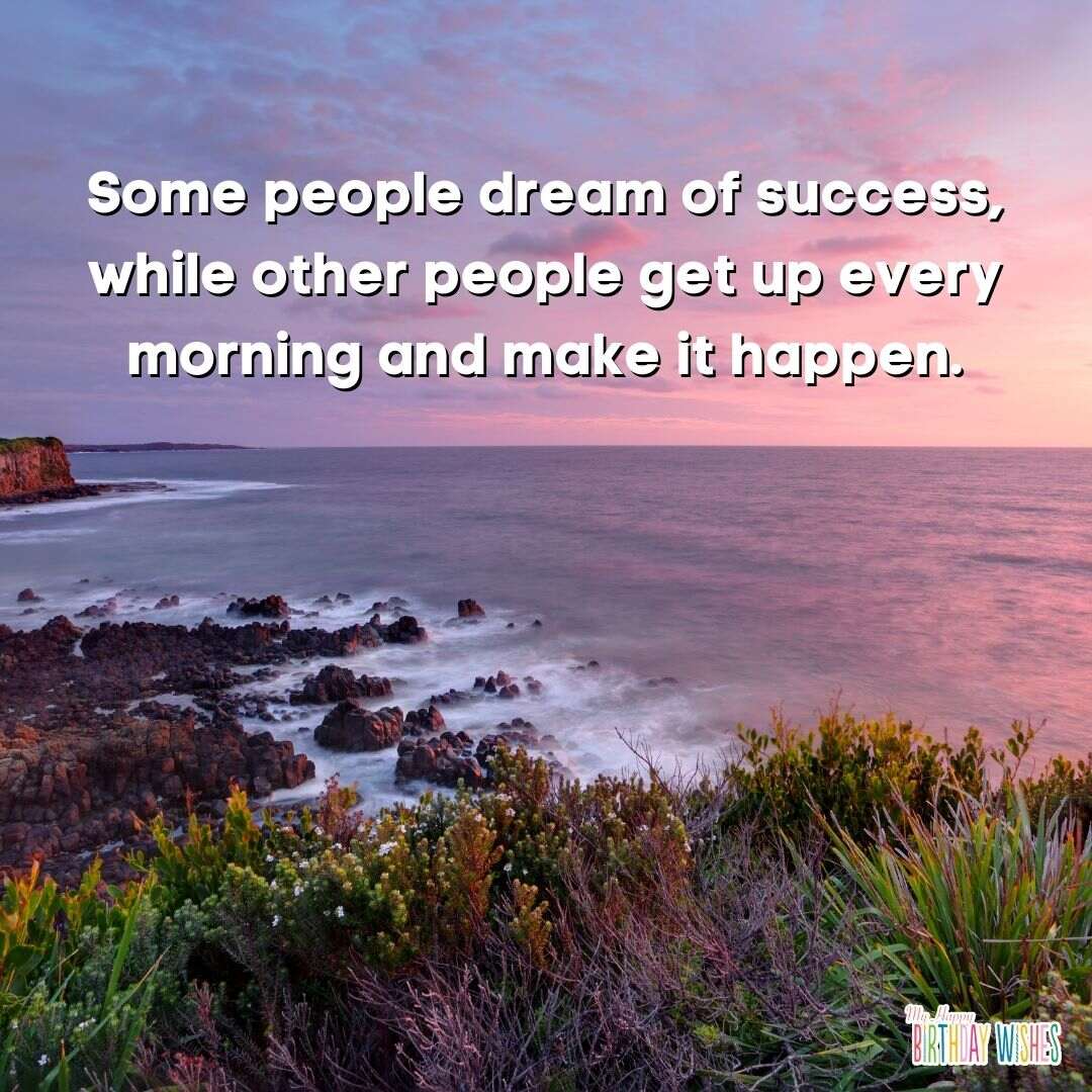 morning quotes about working on your dreams to have success with serendipity sunset background design