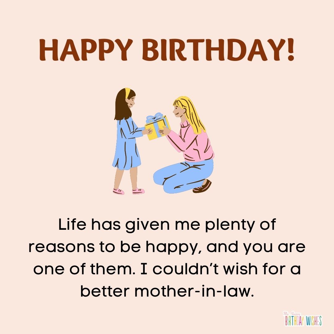 birthday greetings for mother in law with character and text design