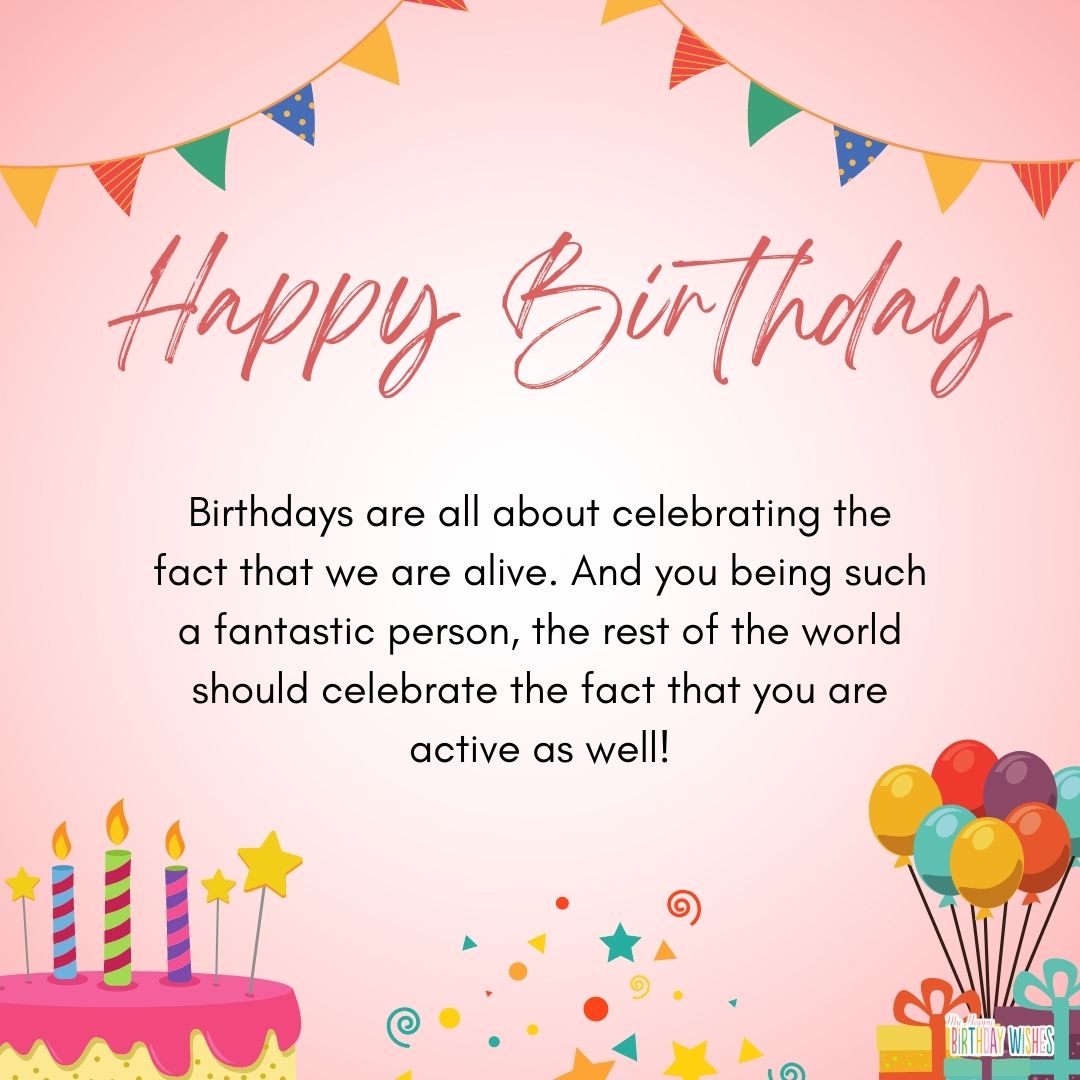 pink and bright themed birthday card with birthday quotes and greetings