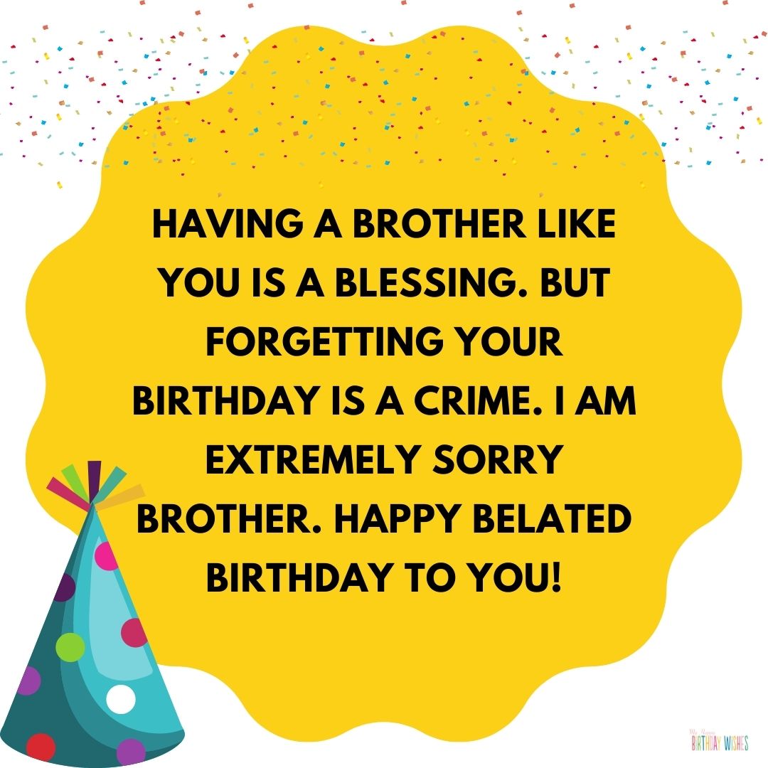 belated birthday card for brother with minimal design and party hat