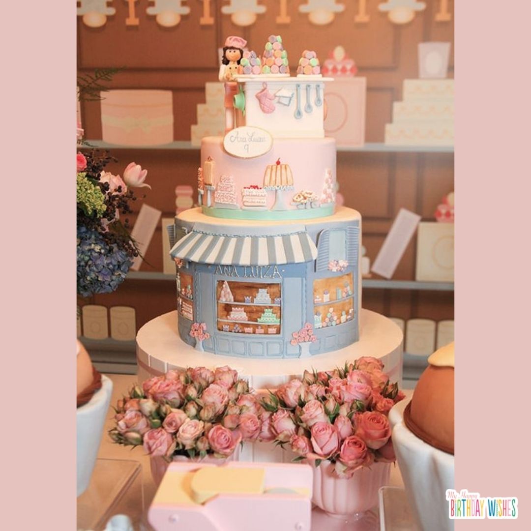 carousel themed christening cake for girls design