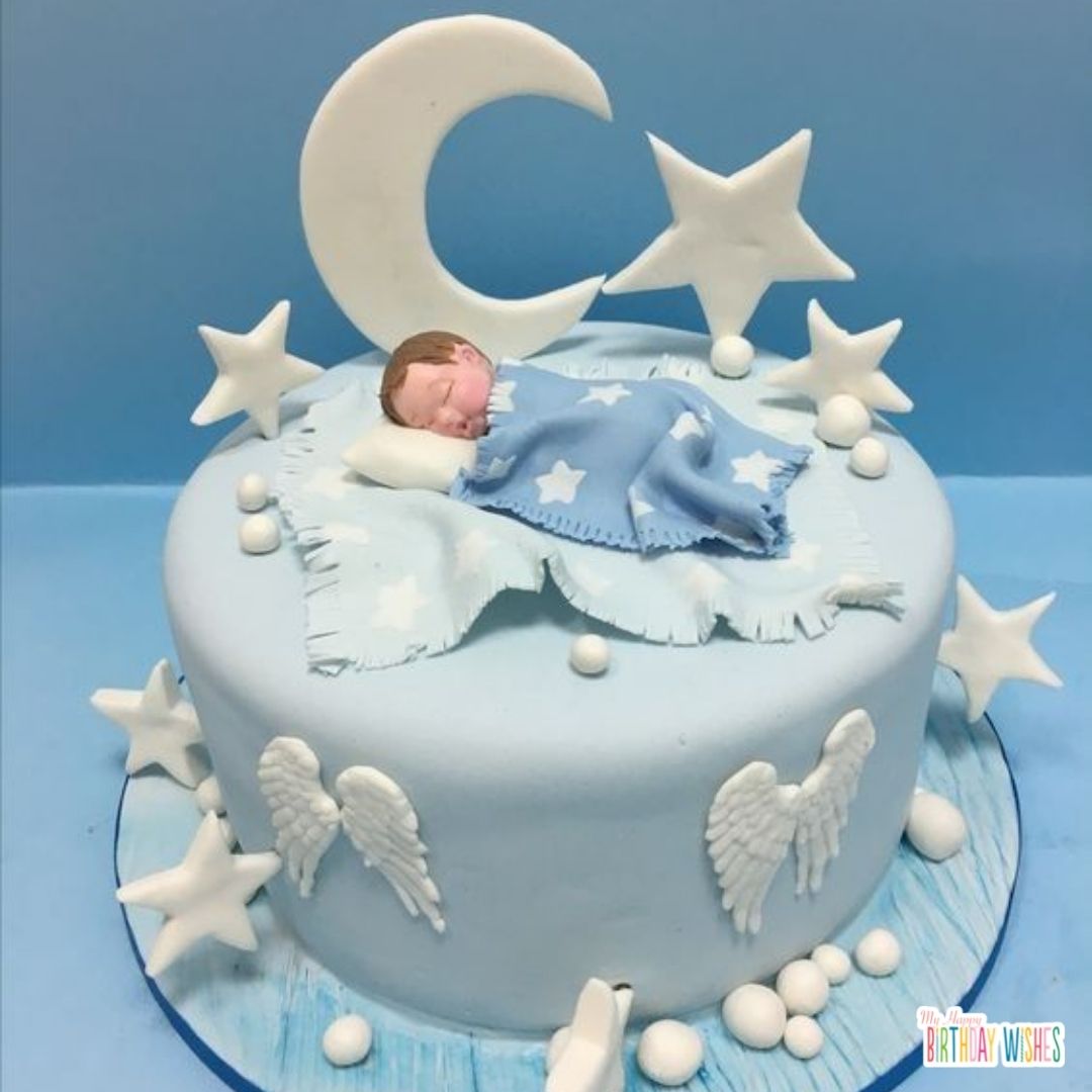 cute christening cake for boys with crescent design