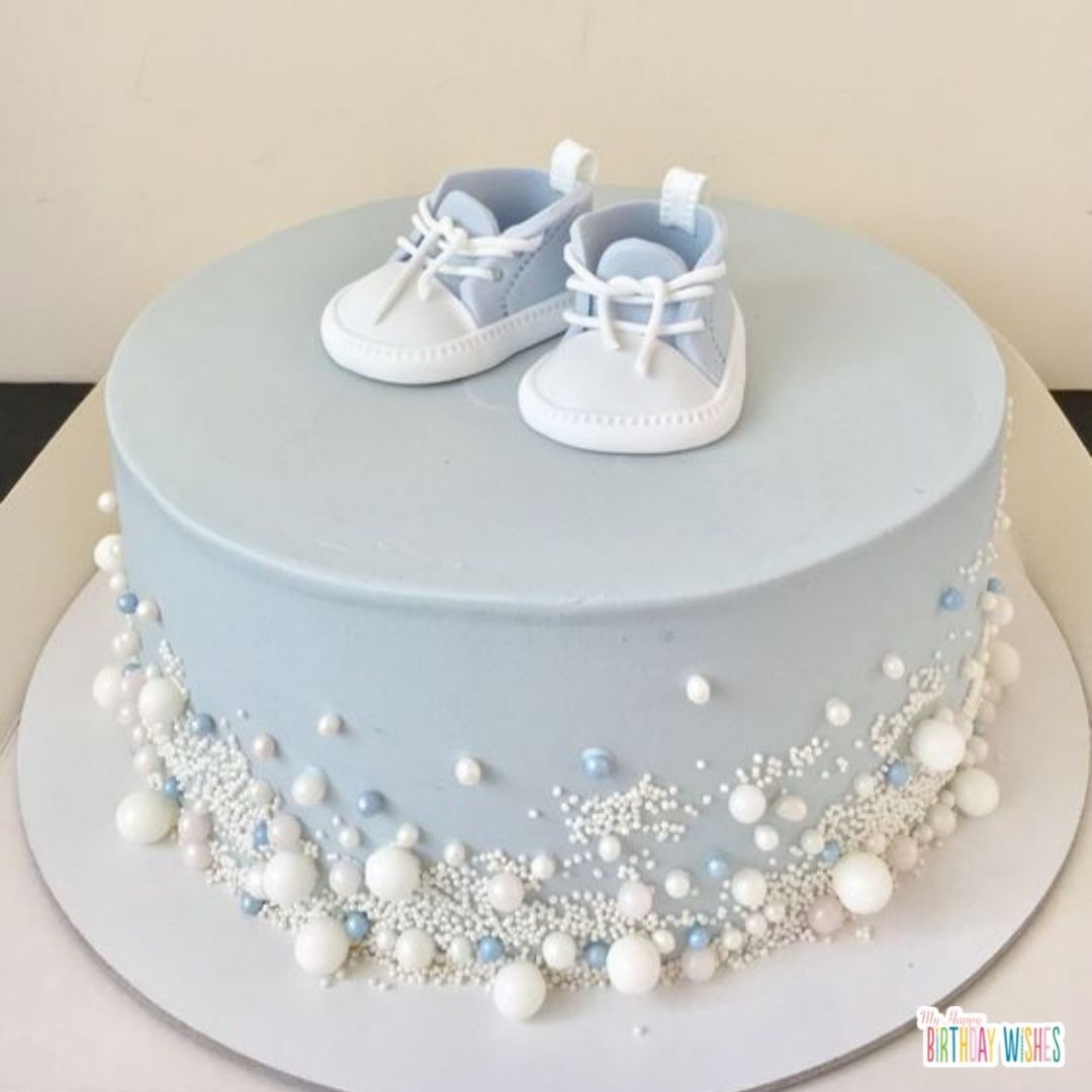 minimal christening cake design for boys with shoes
