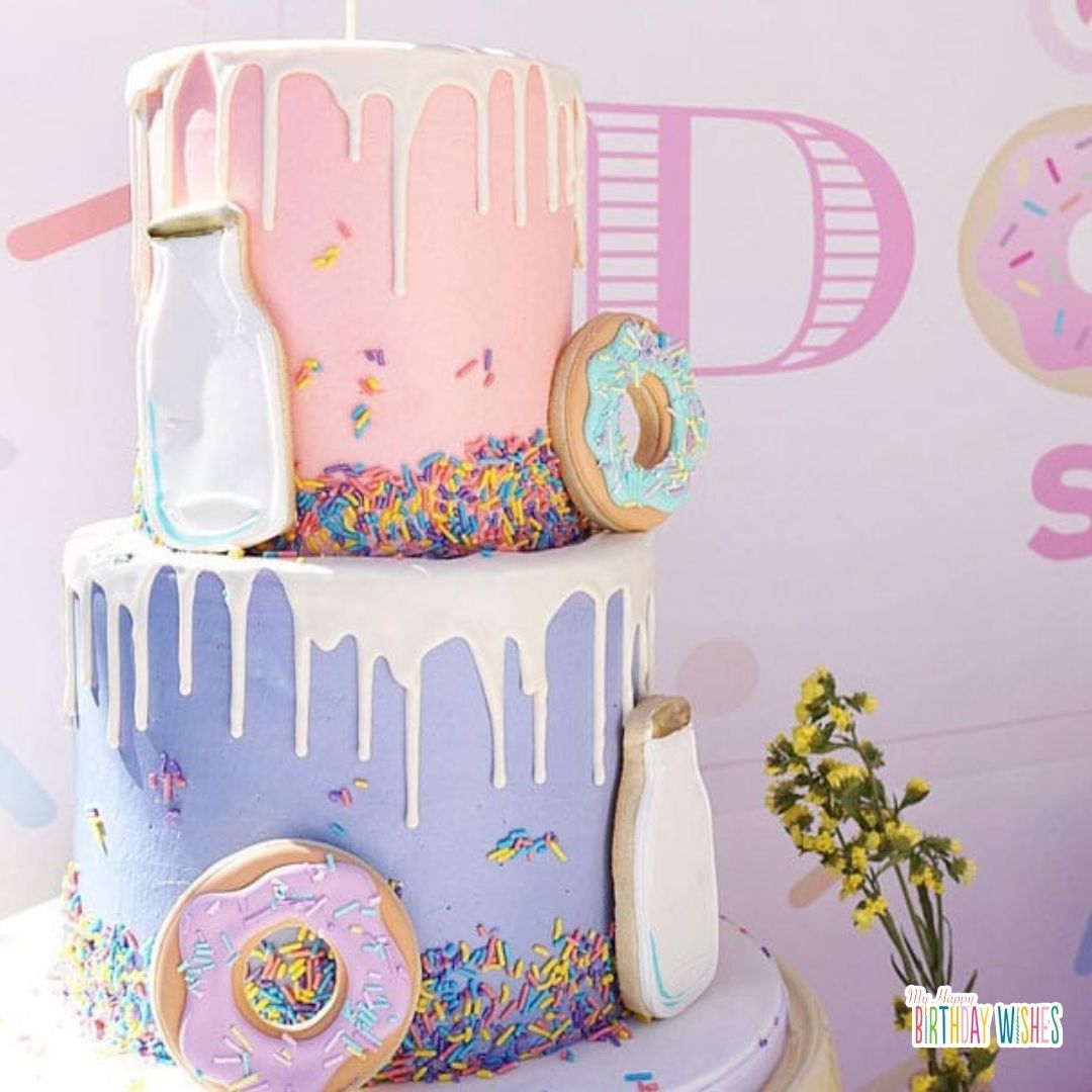 colorful doughnut and milk designed cake
