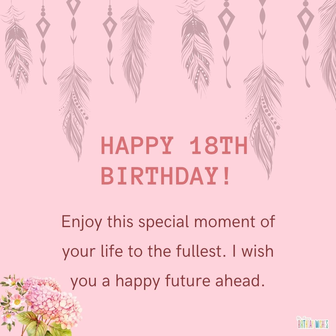 bohemian pink theme birthday card for 18th birthday with birthday wish