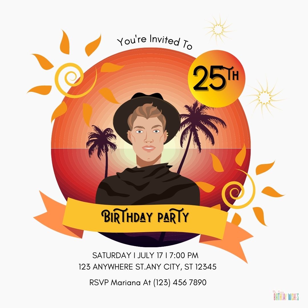 25 birthday invitation card with sun design