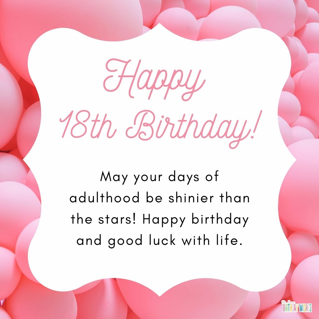 pink and balloons themed 18th birthday card wishing happiness in life