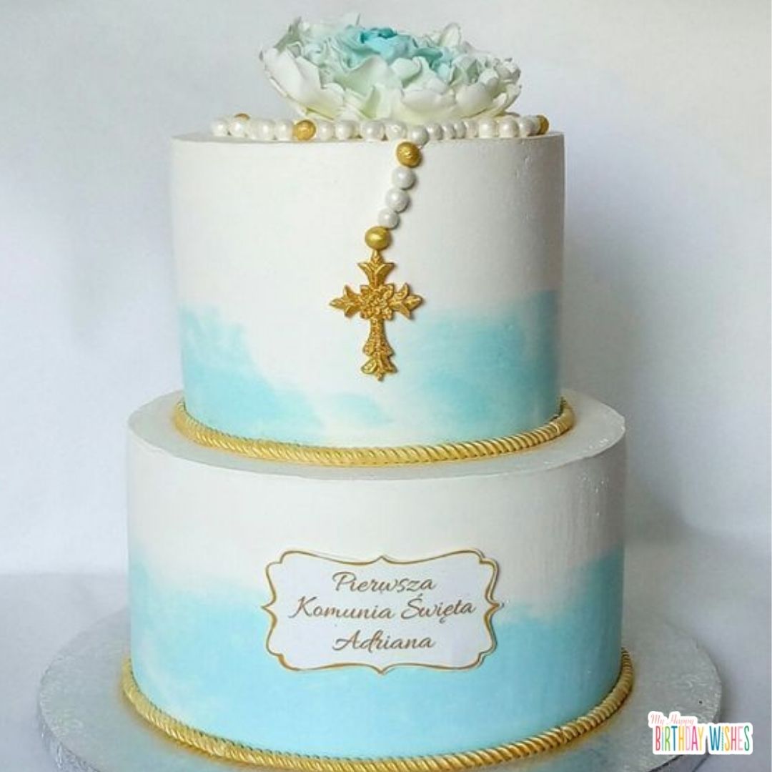 elegant gradient blue cake with cross at the center
