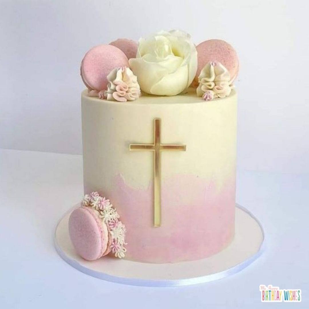 christening cake for girls with mooncakes and flowers