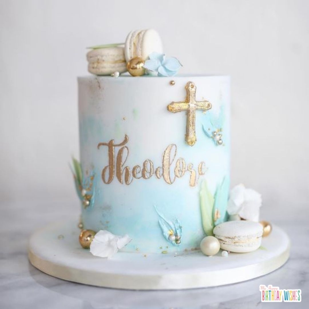 gradient blue cake for boys with mooncakes and cross cake