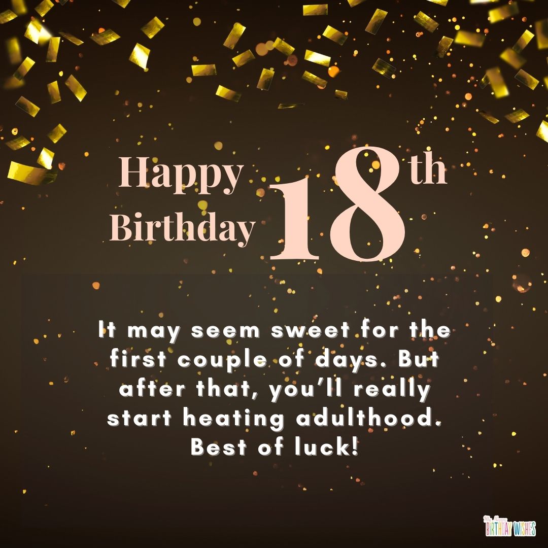 18th birthday card with gold confetti designs and wishes