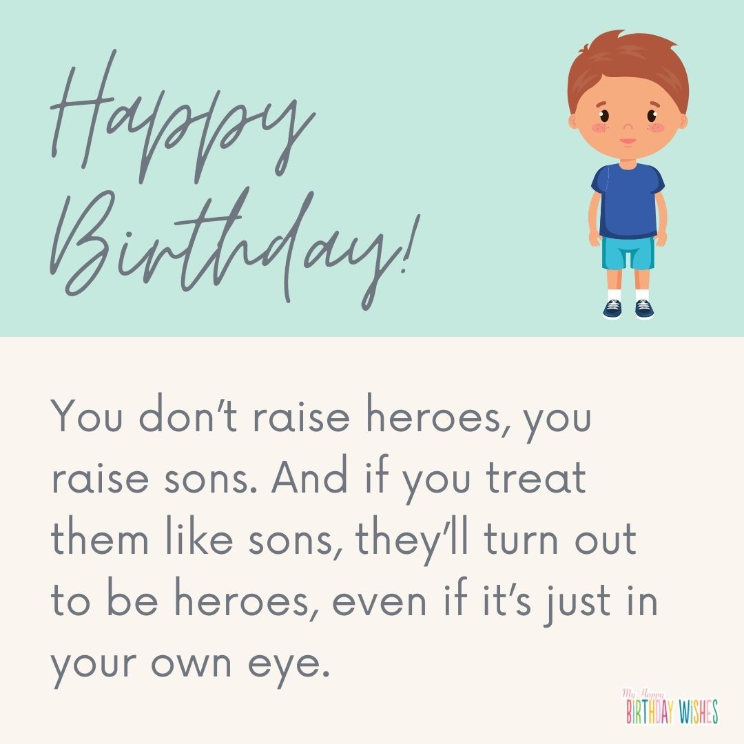 birthday greetings for son about being the hero with minimalist design