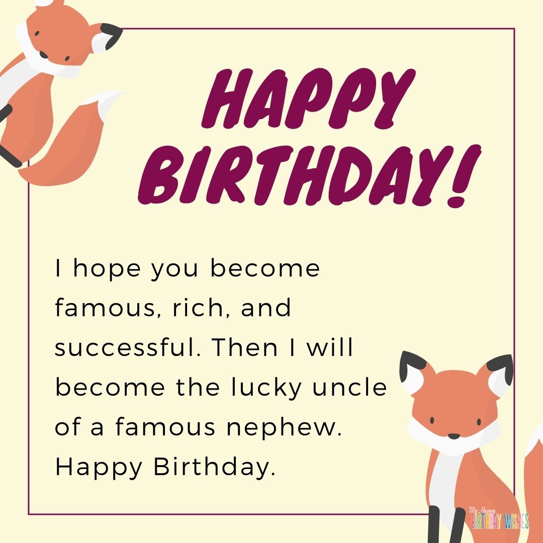 from lucky uncle to nephew birthday message with cute wolves design