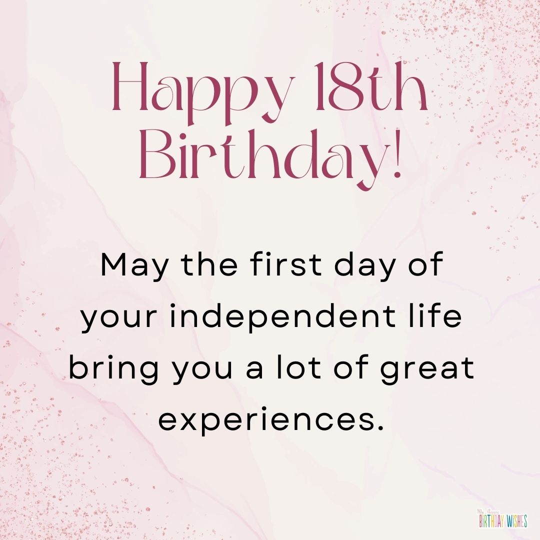 pink sparkle birthday theme card with short birthday wish for 18th birthday