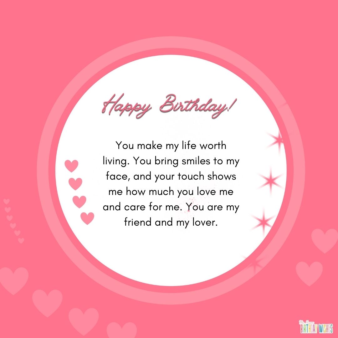 simple pink themed design birthday card for your lover with birthday wishes