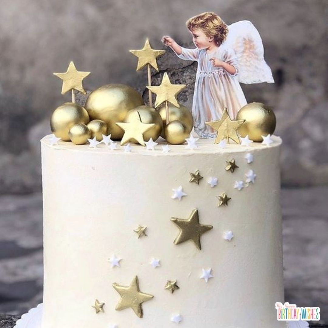 christening cake with angels and stars design