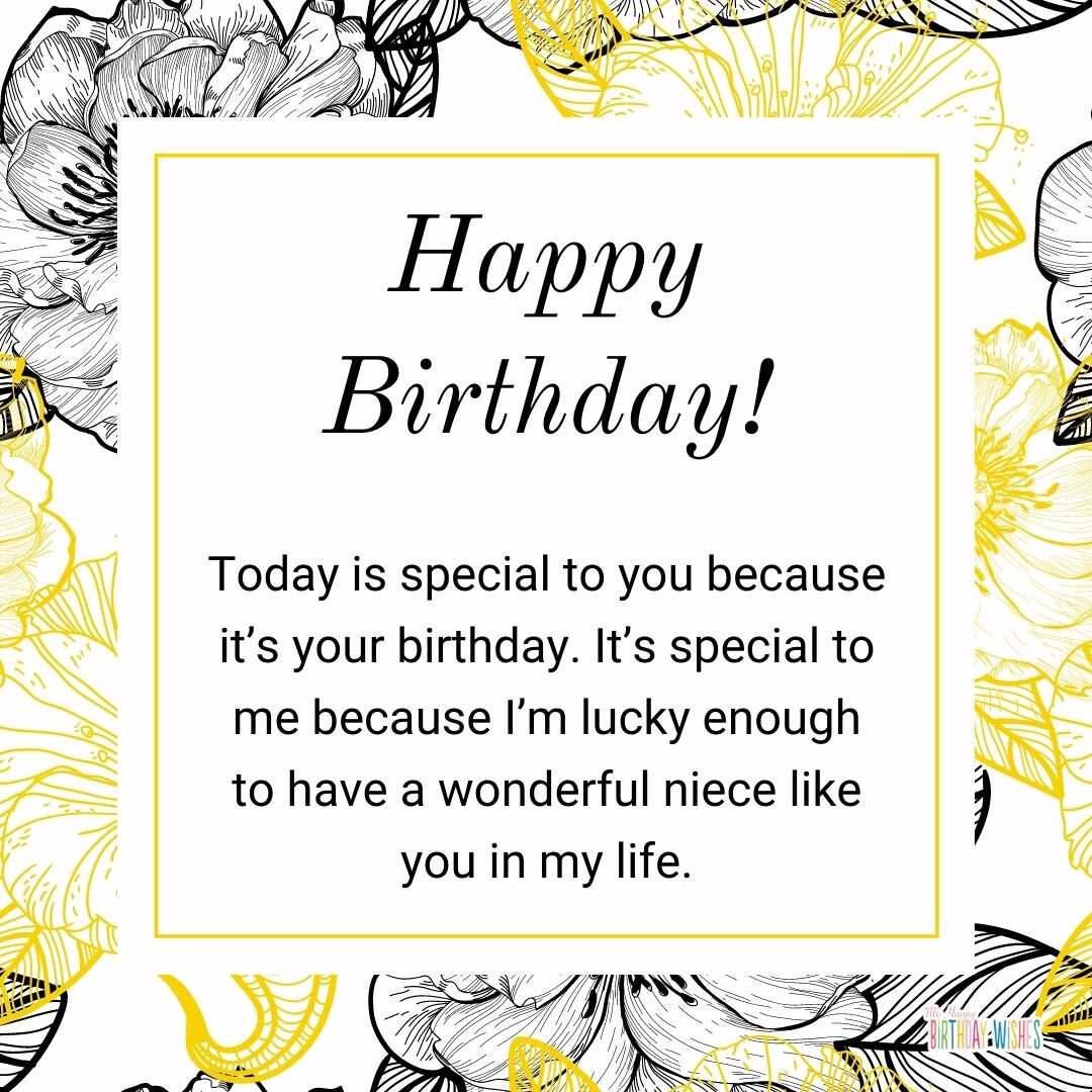 thank you and birthday card for niece's birthday with black, white, and yellow themed design