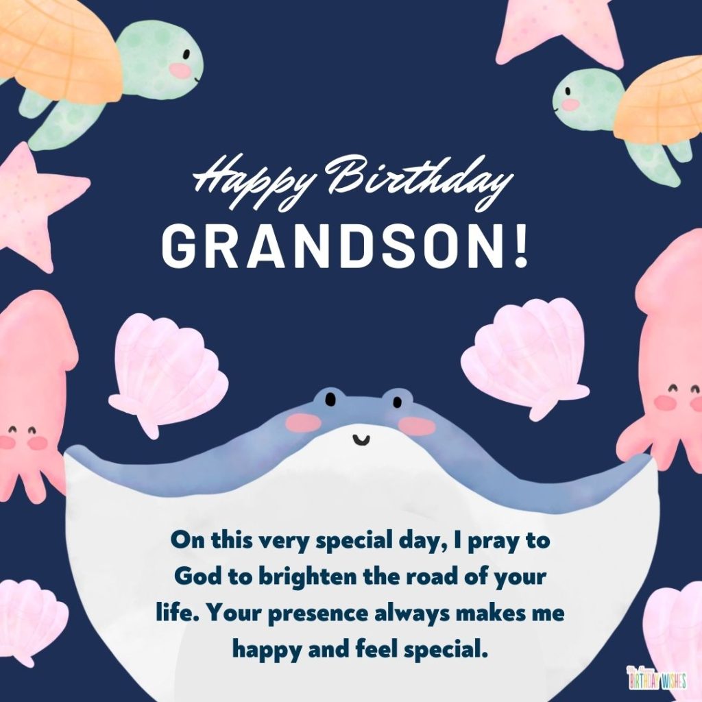 ocean themed birthday card with birthday wish for grandson