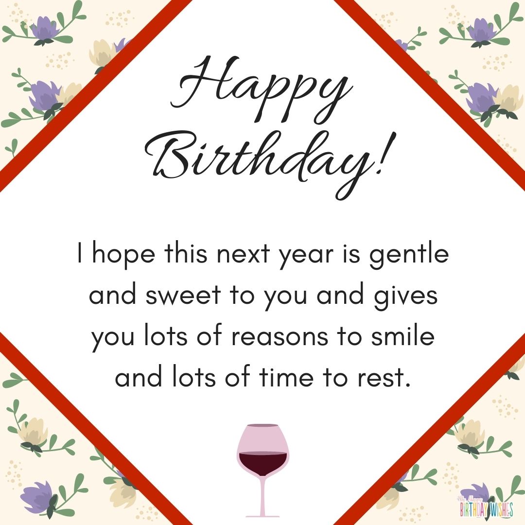 birthday wishes card flower theme with wine design