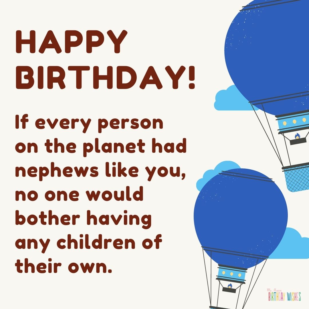 hot air balloons blue theme for nephew birthday greetings