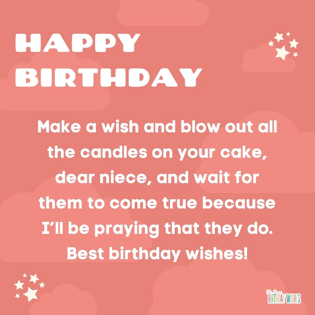 wishes for niece's birthday with transparent clouds and red themed design
