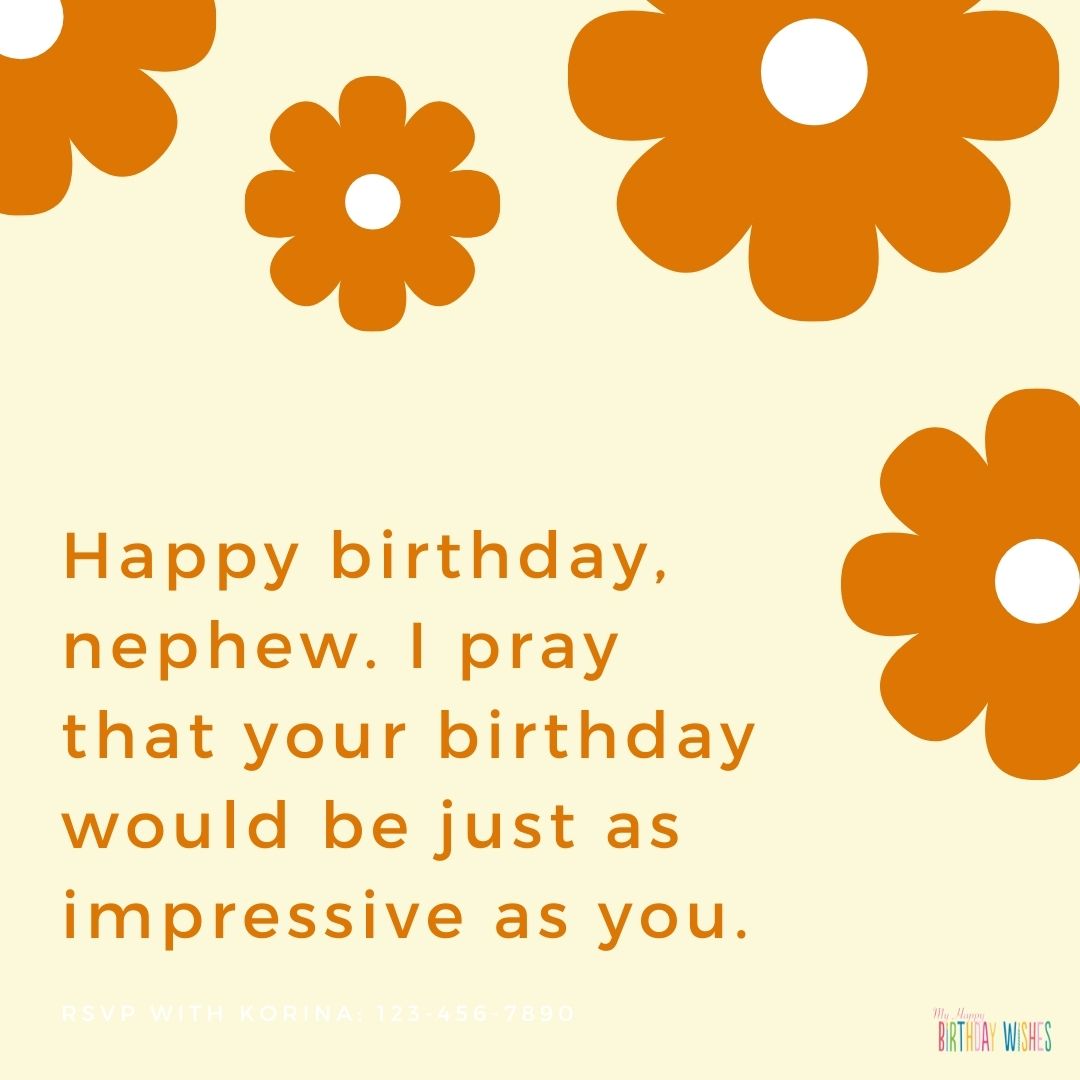 orange and flowers design birthday card for nephew