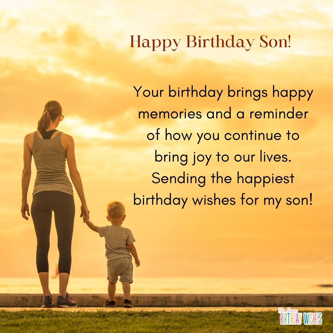 birthday greetings for son with image mom and son