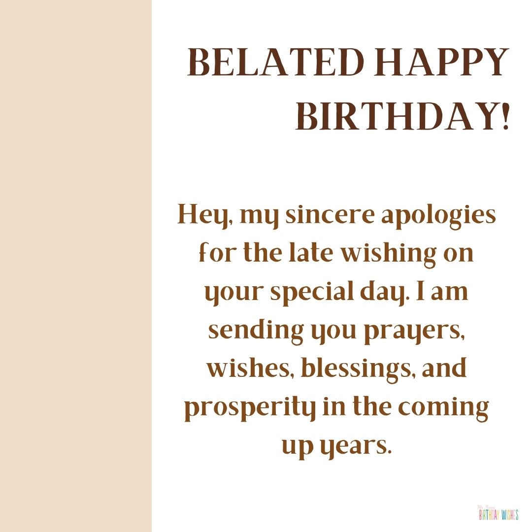 brown minimal belated birthday card with apology message