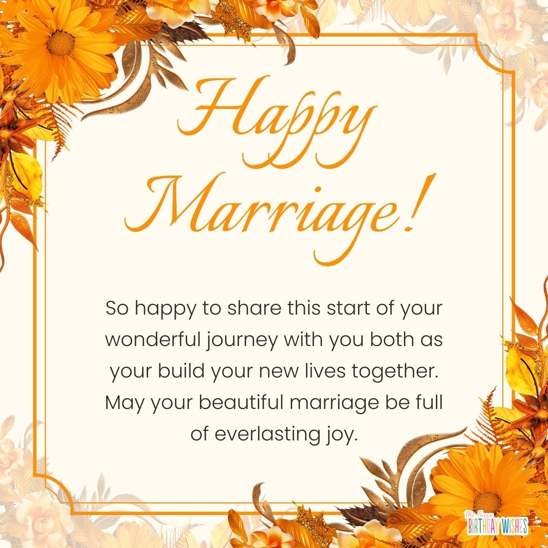 orange themed wedding card with wishes