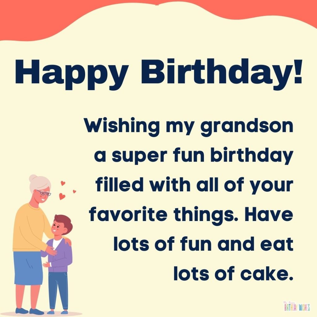 wishing a super fun birthday for grandson with grandma and grandson character and abstract
