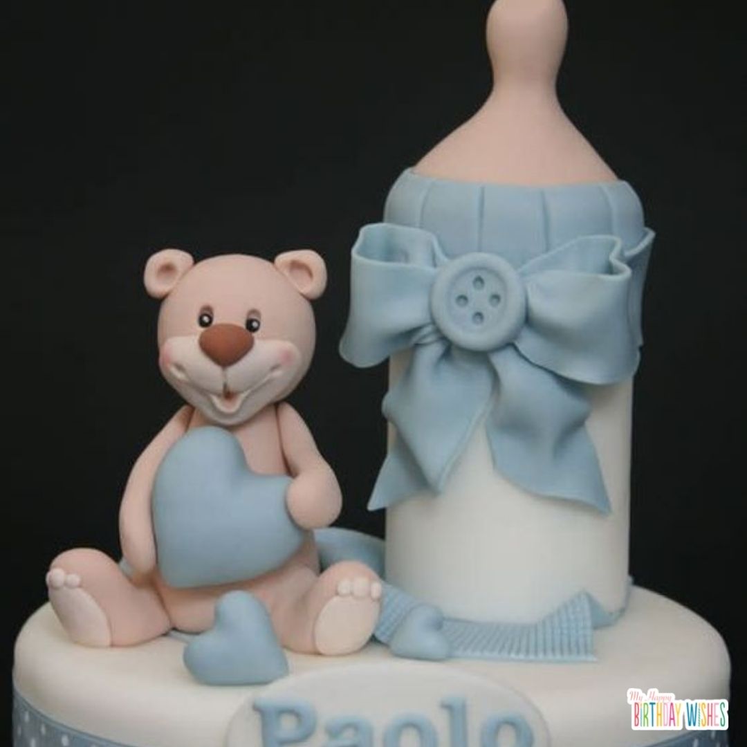 cute teddy bear and milk bottle cake for boys and christening